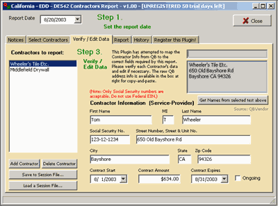 QxPlugin User Guide - CA-EDD-DE542 Contractors Report - Usage