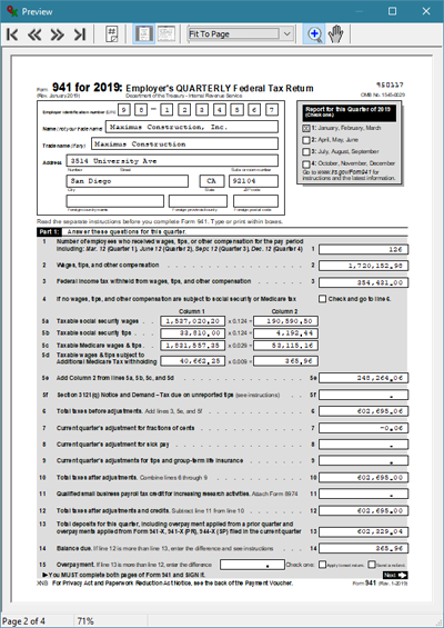 QxPlugin User Guide - IRS 941 & Schedule B - Quarterly Return - Usage